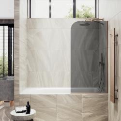 Душевая шторка на ванну MaybahGlass, 140х74 см, графитовое стекло/профиль узкий, цвет бронза, фиксированная, плоская/панель, правая/левая, правосторонняя/левосторонняя, универсальная