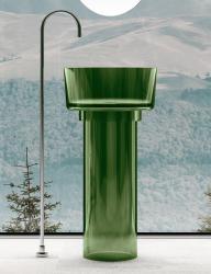 Раковина ABBER Kristall, 45х45х90 см, напольная, из полиэфирной смолы, круглая, цвет зеленый, без отверстия под смеситель, без слив-перелива, умывальник