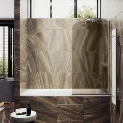 Душевая шторка на ванну MaybahGlass, 140х74 см, бронзовое матовое стекло/профиль узкий, цвет хром матовый, фиксированная, плоская/панель, правая/левая, правосторонняя/левосторонняя, универсальная