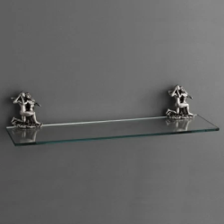 Полка стеклянная Art&Max Romantic, настенная, латунь/стекло, форма прямоугольная, под зеркало в ванную/туалет/душевую кабину, цвет серебро