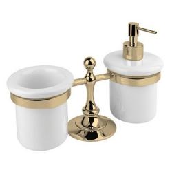 Стакан с дозатором для жидкого мыла Cezares OLIMP, настольный, латунь/керамика, форма округлая, для зубных щеток/мыла в ванную/туалет/душевую кабину, цвет бронза