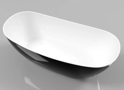 Ванна Whitecross Onyx C, 160х75 см, из искусственного камня, цвет- черный/белый глянцевый, (без гидромассажа) овальная, отдельностоящая, правосторонняя/левосторонняя, правая/левая, универсальная