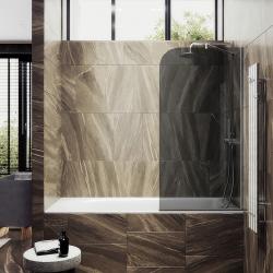 Душевая шторка на ванну MaybahGlass, 140х54 см, графитовое стекло/профиль узкий, цвет хром матовый, фиксированная, плоская/панель, правая/левая, правосторонняя/левосторонняя, универсальная