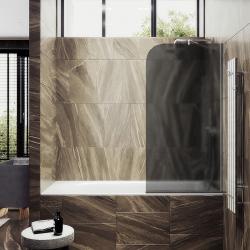 Душевая шторка на ванну MaybahGlass, 140х74 см, графитовое матовое стекло/профиль узкий, цвет хром матовый, фиксированная, плоская/панель, правая/левая, правосторонняя/левосторонняя, универсальная