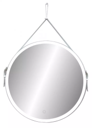 Зеркало Континент "Millenium White Led", 80х80 см, с LED/ЛЕД-подсветкой, круглое, выключатель сенсорный, для ванны, на ремне, навесное/подвесное/настенное