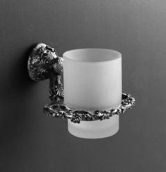 Стакан Art&Max Sculpture, с держателем, настенный, латунь/стекло, форма округлая, для зубных щеток в ванную/туалет/душевую кабину, цвет серебро