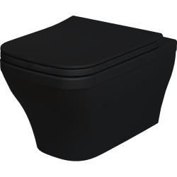 Унитаз подвесной Ambassador Benefit, черный матовый, горизонтальный (в стену) выпуск, с быстросъемным сиденьем микролифт (тонкое), дюропласт, безободковый, антивсплеск, под скрытый бачок