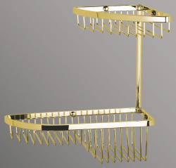 Полка-корзина двойная Art&Max, настенная/угловая, латунь/латунная, форма округлая, подвесная в ванную/туалет/душевую кабину, цвет золото