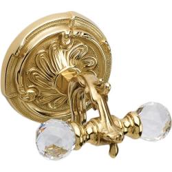 Крючок двойной Art&Max Barocco Crystal, настенный, форма округлая, латунь, для полотенец в ванную/туалет/душевую кабину, цвет античное золото, на стену