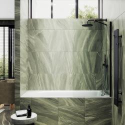 Душевая шторка на ванну MaybahGlass, 140х60 см, прозрачное стекло/профиль широкий, цвет черный, фиксированная, закаленное стекло 8 мм, плоская/панель, правая/левая, правосторонняя/левосторонняя, универсальная