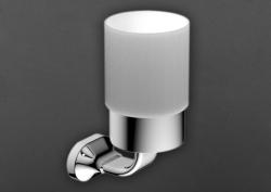 Стакан Art&Max Ovale, с держателем, настенный, латунь/стекло, форма округлая, для зубных щеток в ванную/туалет/душевую кабину, цвет хром
