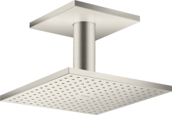 Верхний душ AXOR ShowerSolutions 300/300 2jet, с потолочным подсоединением, потолочный монтаж, квадратный, с 2 режимами, размер 30х30 см, металлический, цвет: под сталь, для душа/ванной