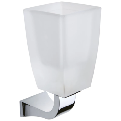 Стакан Art&Max Soli, с держателем, настенный, латунь/стекло, форма квадратная, для зубных щеток в ванную/туалет/душевую кабину, цвет хром, к стене