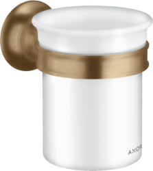 Стакан Axor Montreux, с держателем, настенный, металлический/стеклянный, форма круглая, для зубных щеток в ванную/туалет/душевую кабину, цвет шлифованная бронза, к стене
