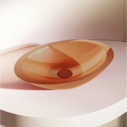 Раковина ABBER Kristall, 60х35,5х10 см, накладная, из полиэфирной смолы, овальная, цвет прозрачный оранжевый, без отверстия под смеситель, без слива-перелива
