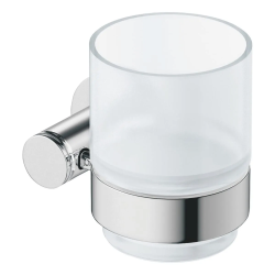 Стакан Duravit D-Code, с держателем, держатель слева, настенный, металлический/стеклянный, форма круглая, для зубных щеток в ванную/туалет/душевую кабину, цвет хром, к стене