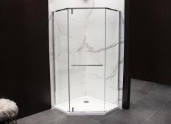 Душевой уголок Bravat Stream, 90х90 см, без поддона, пятиугольный, угловой, стекло закаленное, (без сифона) без крыши, универсальный, распашной, стеклянный, алюминиевый профиль (хром)
