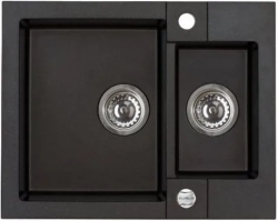 Мойка кухонная ALVEUS ROCK 80 GRANITAL CARBON-G91 59,5x47,5x16 см, врезная/встраиваемая сверху, две чаши, искусственный гранит, прямоугольная, цвет карбон, с отверстием под смеситель и для кнопки клапан-автомат