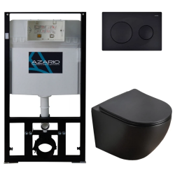 Сет Azario инсталляция с кнопкой смыва (черный матовый) + унитаз Grado, c сиденьем микролифт, система для подвесного унитаза, со скрытым смывным бачком (бак), с подвесным унитазом