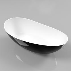 Ванна Whitecross Ruby, 165х75 см, из искусственного камня, цвет- черный/белый глянцевый, (без гидромассажа) овальная, отдельностоящая, правосторонняя/левосторонняя, правая/левая, универсальная