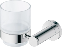 Стакан Duravit D-Code, с держателем, держатель справа, настенный, металлический/стеклянный, форма круглая, для зубных щеток в ванную/туалет/душевую кабину, цвет хром, к стене