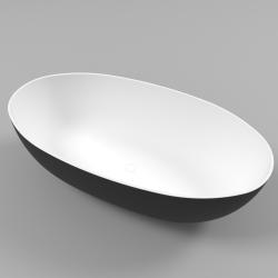 Ванна Whitecross Diamond, 170х87 см, из искусственного камня, цвет- черный/белый матовый, (без гидромассажа) овальная, отдельностоящая, правосторонняя/левосторонняя, правая/левая, универсальная