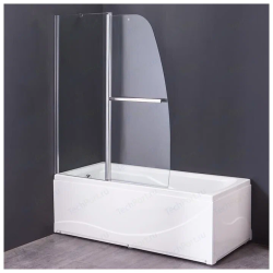 Шторка на ванну стеклянная Grossman GR-100/2 140х120 см, прозрачное стекло, профиль хром, распашная, двухсекционная, с фиксированной и подвижной частью, плоская/ панель