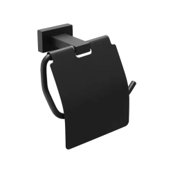 Держатель для туалетной бумаги SHEVANIK (черный) с крышкой настенный, металлический, для туалета/ванной, на стенку