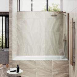 Душевая шторка на ванну MaybahGlass, 140х80 см, сатиновое стекло/профиль широкий, цвет бронза, фиксированная, закаленное стекло 8 мм, плоская/панель, правая/левая, правосторонняя/левосторонняя, универсальная