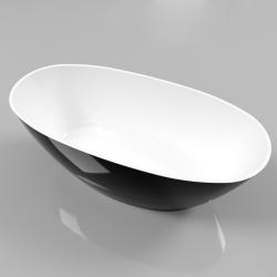 Ванна Whitecross Onyx B, 160х75 см, из искусственного камня, цвет- черный/белый глянцевый, (без гидромассажа) овальная, отдельностоящая, правосторонняя/левосторонняя, правая/левая, универсальная