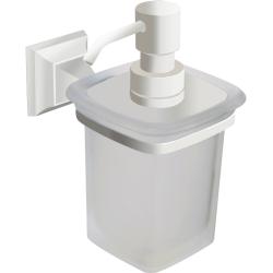 Дозатор жидкого мыла Art&Max Zoe, настенный, латунь/стекло, форма квадратная, для мыла в ванную/туалет/душевую кабину, цвет белый