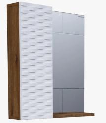 Зеркальный шкаф GROSSMAN АЛЬБА 65, 65х75х17 см, навесной, цвет дуб веллингтон/белый матовый с 3D рисунком, зеркало, с 1 распашной дверцей/одностворчатый, полки, механизм плавного закрывания, прямоугольный, левый
