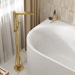 Смеситель для ванны WasserKRAFT Schunter, однорычажный, напольный, керамический, неповоротный, длина излива 224 мм, латунь, цвет золото матовое