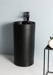 Раковина для ванной CeramaLux NB135MВ 40х83,5х40 напольная, круглая, керамическая/фарфоровая, цвет черный матовый, с отверстием под смеситель, слив-перелив