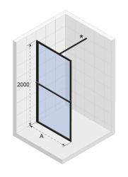 Душевая перегородка Riho Lucid GD400, 100х200 см, прозрачное стекло, правая/левая, универсальная, фиксированная, прозрачное закаленное стекло, профиль черный, прямоугольная