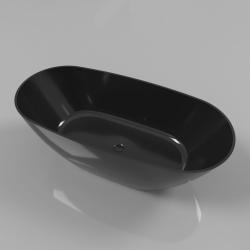 Ванна Whitecross Onyx D, 160х75 см, из искусственного камня, цвет- черный глянцевый, (без гидромассажа) овальная, отдельностоящая, правосторонняя/левосторонняя, правая/левая, универсальная