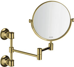Зеркало Axor Montreux косметическое, 17 см без подсветки, круглое, цвет: полированная медь, с увеличением, для ванной, настенное, поворотное/наклоняемое