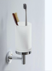 Стакан Duravit Starck T, с держателем, настенный, металлический/стекло матовое, форма круглая, для зубных щеток в ванную/туалет/душевую кабину, цвет хром, к стене
