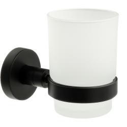 Стакан с держателем Fixsen Comfort Black, настенный, черный матовый/белый, сталь/стекло, округлая, для душа/ванны/зубных щеток, в ванную комнату