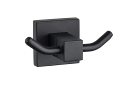 Крючок двойной Haiba настенный, нержавеющая сталь, форма прямоугольная, для полотенец/халатов в ванную/туалет/душевую кабину, цвет черный