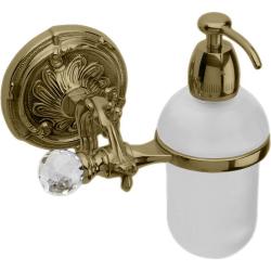 Дозатор жидкого мыла Art&Max Barocco Crystal, настенный, латунь/стекло, форма округлая, для мыла в ванную/туалет/душевую кабину, цвет бронза, к стене