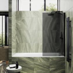 Душевая шторка на ванну MaybahGlass, 140х70 см, графитовое матовое стекло/профиль широкий, цвет черный, фиксированная, закаленное стекло 8 мм, плоская/панель, правая/левая, правосторонняя/левосторонняя, универсальная