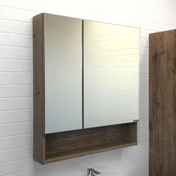 Зеркальный шкаф Comforty Никосия 70, 70х80х13,5 см, подвесной, цвет дуб темный, зеркало, с 2 распашными дверцами/полки, механизм плавного закрывания, прямоугольный