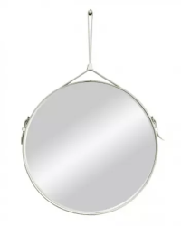 Зеркало Континент "Ритц", 50х50 см, без подсветки, круглое, на ремне из натуральной кожи, белый, для ванны, навесное/подвесное/настенное