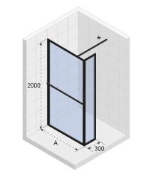 Душевая перегородка Riho Lucid GD402, 140х30х200 см, прозрачное стекло, правая/левая, универсальная, фиксированная, прозрачное закаленное стекло, профиль черный, прямоугольная