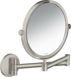 Зеркало Axor Universal Circular Access косметическое, 17 см без подсветки, круглое, цвет: под сталь, с увеличением, для ванной, настенное, поворотное/наклоняемое