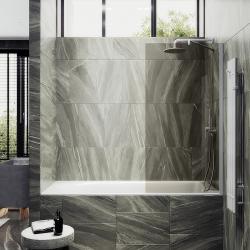 Душевая шторка на ванну MaybahGlass, 140х70 см, бронзовое стекло/профиль широкий, цвет белый матовый, фиксированная, закаленное стекло 8 мм, плоская/панель, правая/левая, правосторонняя/левосторонняя, универсальная