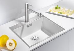 Мойка кухонная Blanco SUBLINE 500-IF/A SteelFrame SILGRANIT 54,3х51х19 см, встраиваемая в уровень со столешницей, искусственный камень, прямоугольная, цвет белый, без отверстия под смеситель, клапан - автомат InFino®, слив-перелив