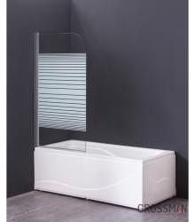 Шторка на ванну стеклянная Grossman GR-100 140х80 см, стекло прозрачное с полосами, профиль хром, распашная, односекционная, плоская/ панель