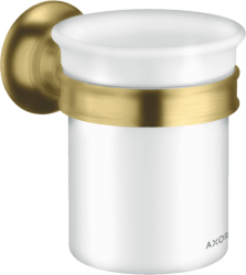 Стакан Axor Montreux, с держателем, настенный, металлический/стеклянный, форма круглая, для зубных щеток в ванную/туалет/душевую кабину, цвет шлифованная медь, к стене